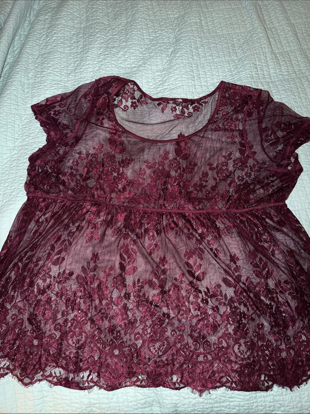 Burgundy Lace Sheer Babydoll Top